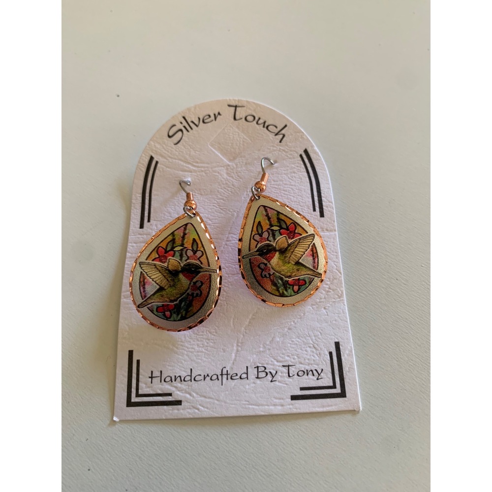 Silver Touch Handcrafted By Tony Hummingbird Copper Drop Earrings Surgical Steel